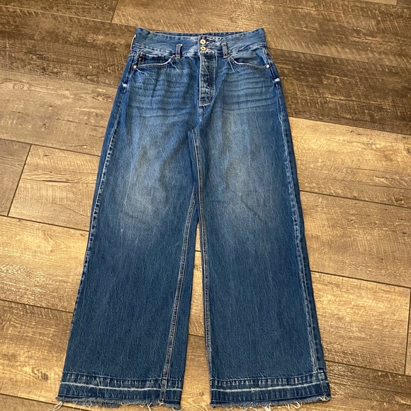 Kancan High Rise Button Fly Wide Leg Jeans – Raw Hem Medium Wash Size 28 - Picture 2 of 10